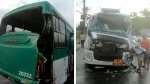 Vídeo: motoristas feridos em acidente com ônibus e caminhão-tanque