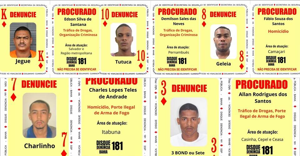 Cinco novos procurados são inseridos no ‘Baralho do Crime’; confira