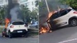 Vídeo: carro pega fogo no meio da Paralela