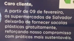 Mais um supermercado de Salvador volta a cobrar por sacolas após decisão do STF