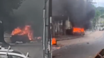 Carro em chamas desce ladeira e atinge ônibus em Brotas